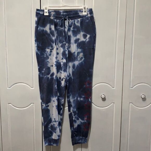 NWOT Rae Dunn Tie Dye Sweatpants navy/white L - Picture 1 of 9